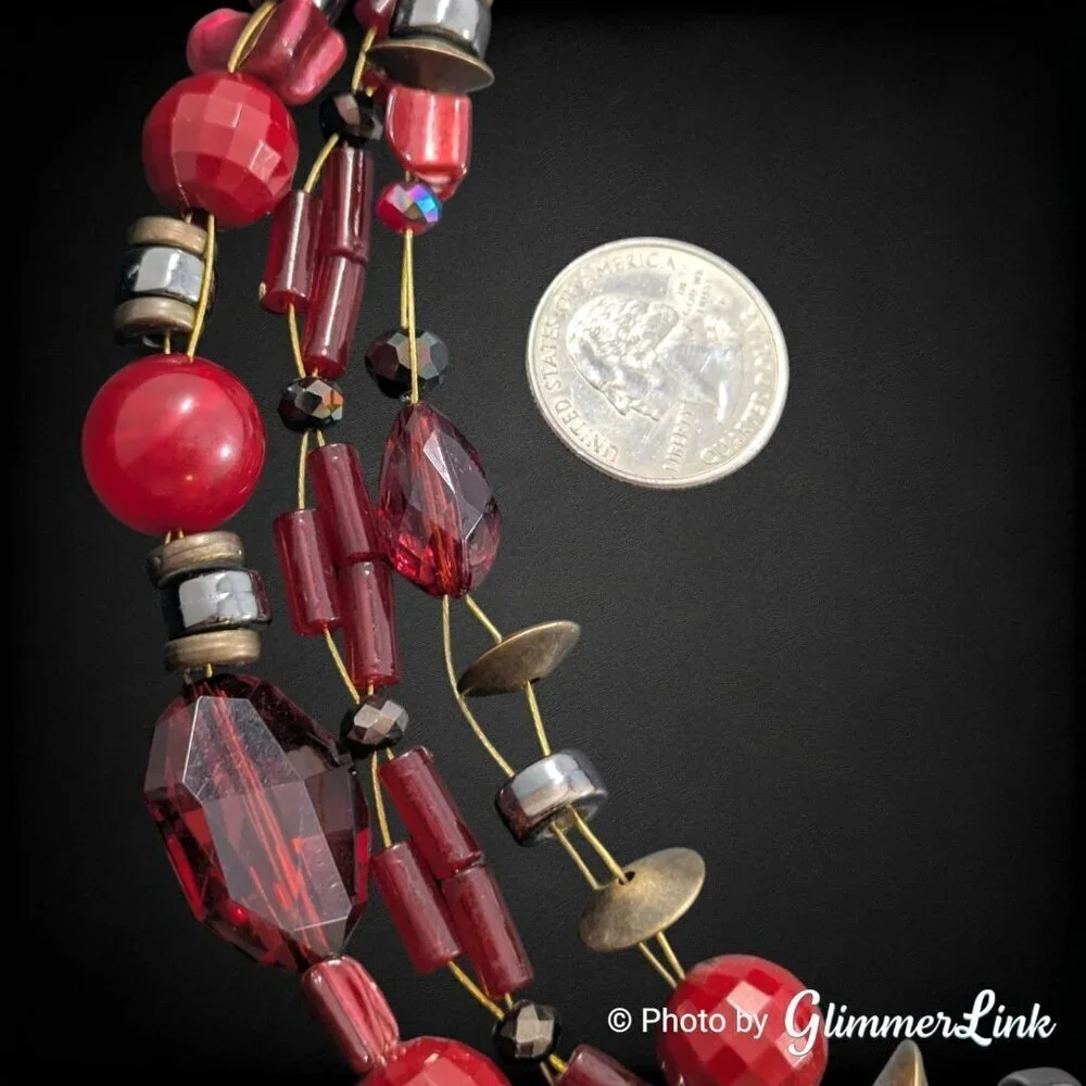 Erica Lyons Multistrand Mixed Bead Brass Tone Wired Necklace